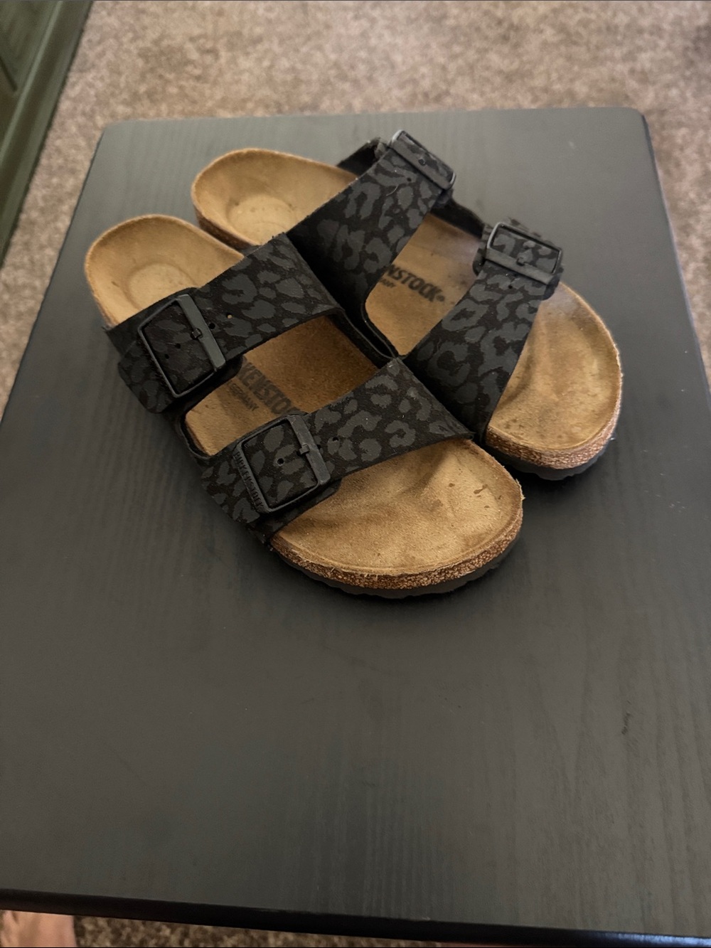 Birkenstock Black Leopard-Print Two-Strap Sandals